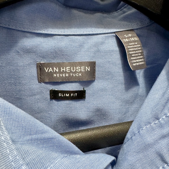 Van Heusen Men's Never Tuck Stretch Solid Blue Button Down | Slim Fit | Size S - Picture 2 of 5
